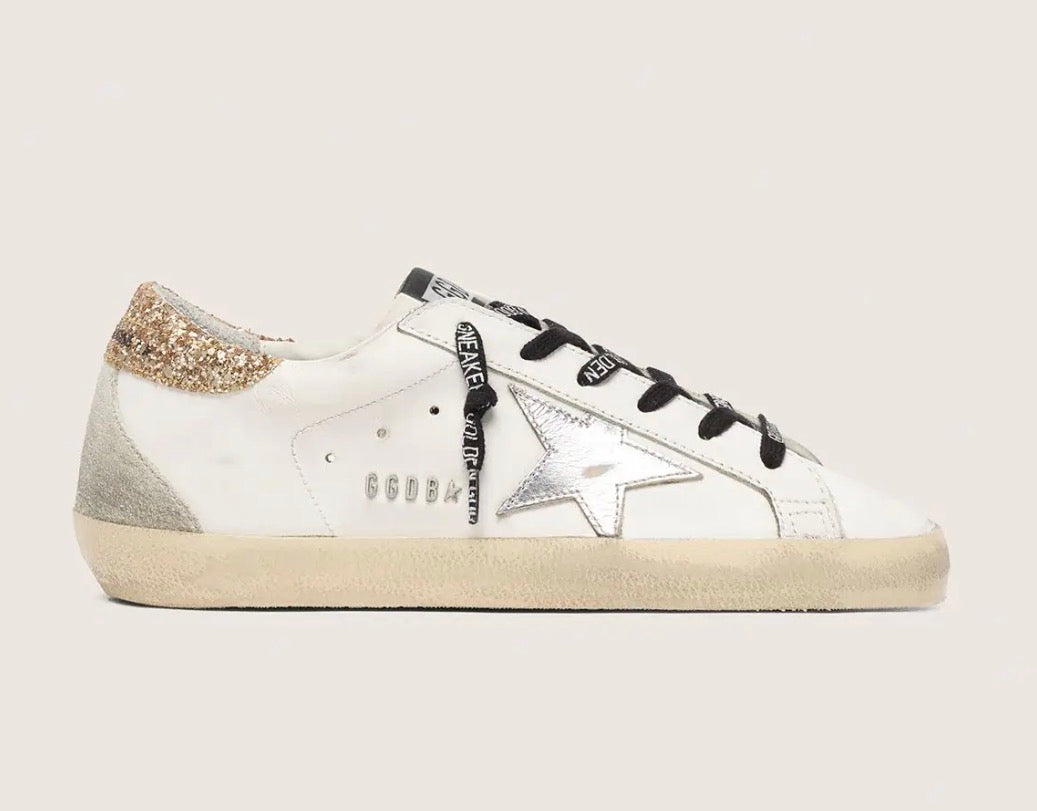 Golden Goose white gold glitter silver star